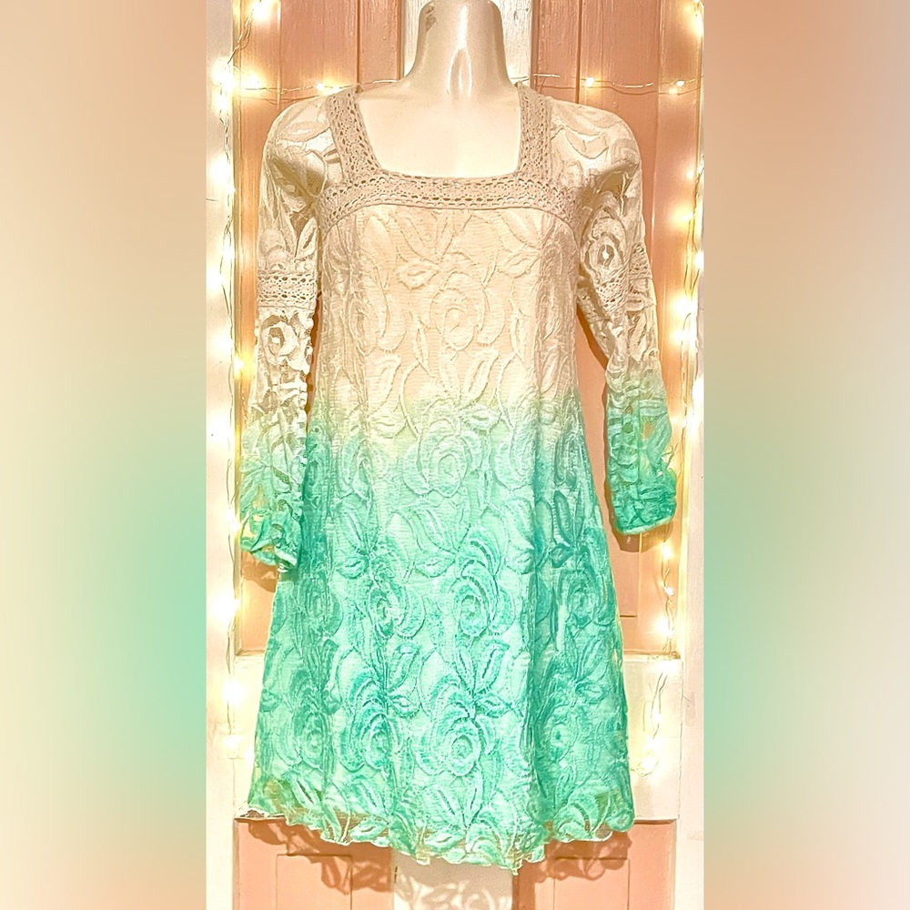 Green and Cream Lace Dress by Angie size large